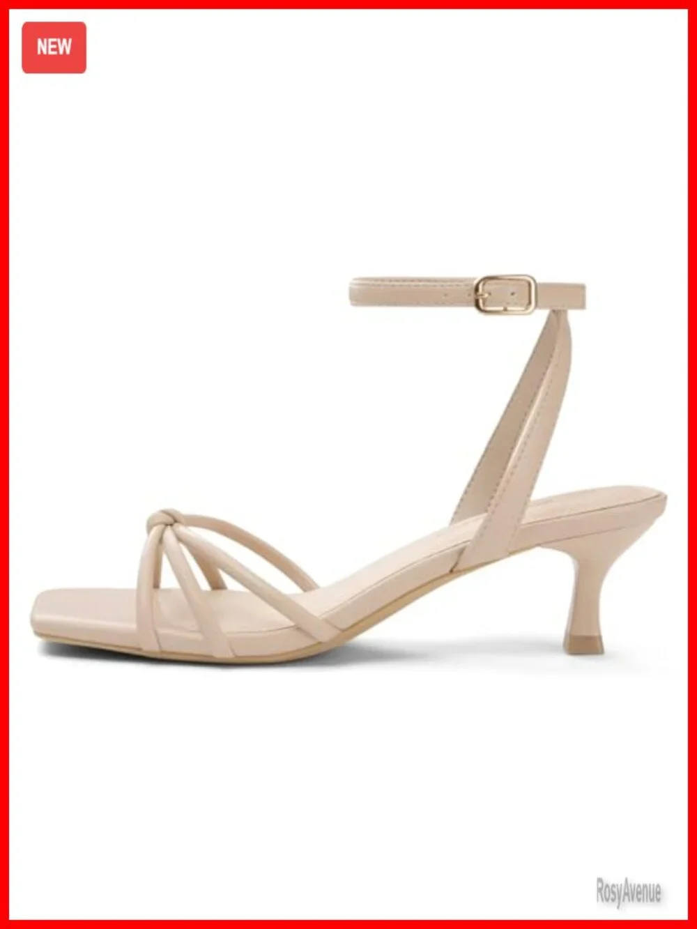 Women's Square Open Toe Strappy Low Heel Sandals with Ankle Strap for Prom